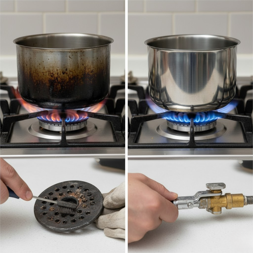 Bếp Gas Bị Đen Nồi? Đây Là Lý Do Và Cách Làm Lửa Xanh Trở Lại